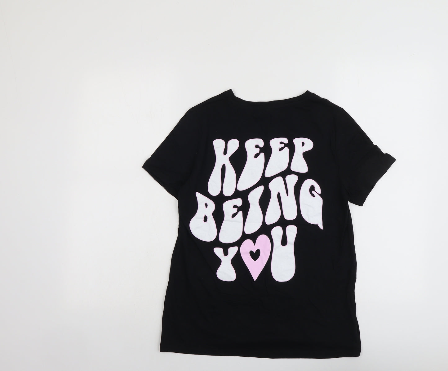 New Look Womens Black Cotton Basic T-Shirt Size 8 Round Neck - Keep being you