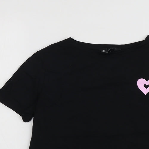 New Look Womens Black Cotton Basic T-Shirt Size 8 Round Neck - Keep being you