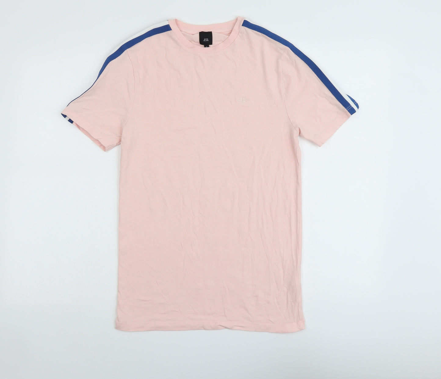 River Island Mens Pink Cotton T-Shirt Size S Round Neck