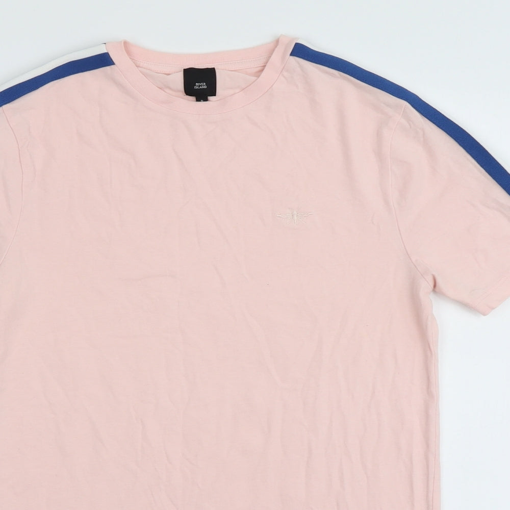 River Island Mens Pink Cotton T-Shirt Size S Round Neck
