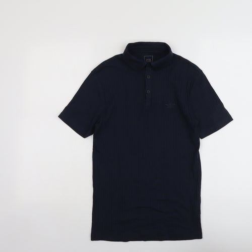 River Island Mens Blue Cotton Polo Size XS Collared Button