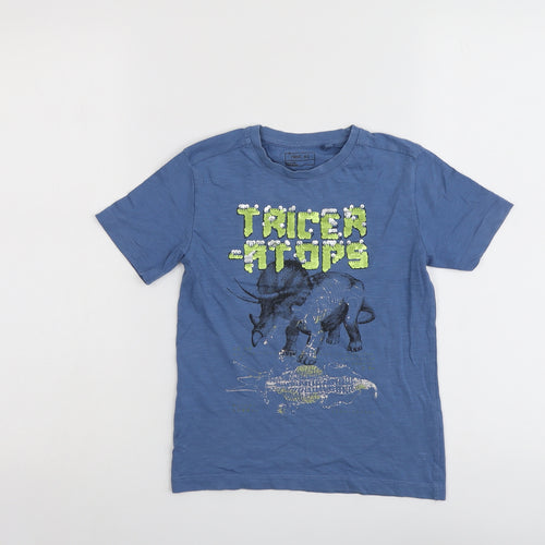 NEXT Boys Blue Cotton Basic T-Shirt Size 5 Years Round Neck Pullover - Triceratops