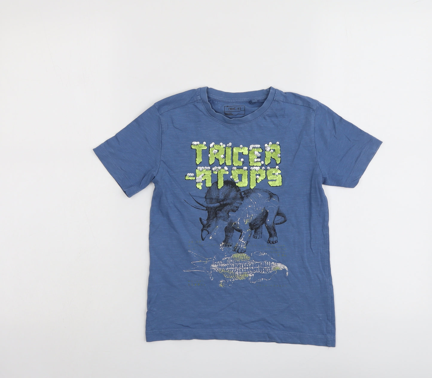 NEXT Boys Blue Cotton Basic T-Shirt Size 5 Years Round Neck Pullover - Triceratops