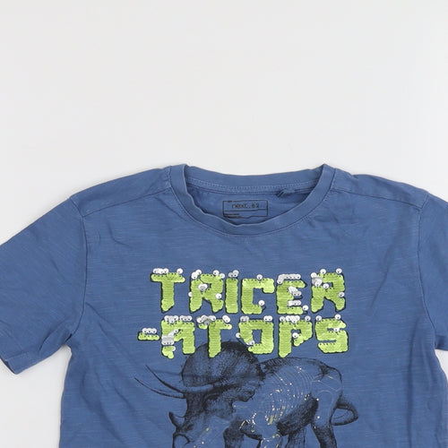 NEXT Boys Blue Cotton Basic T-Shirt Size 5 Years Round Neck Pullover - Triceratops