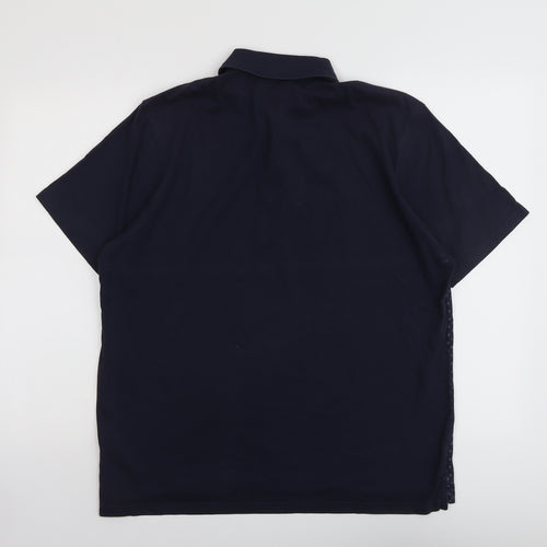 Marks and Spencer Mens Blue Geometric Cotton Polo Size L Collared Button