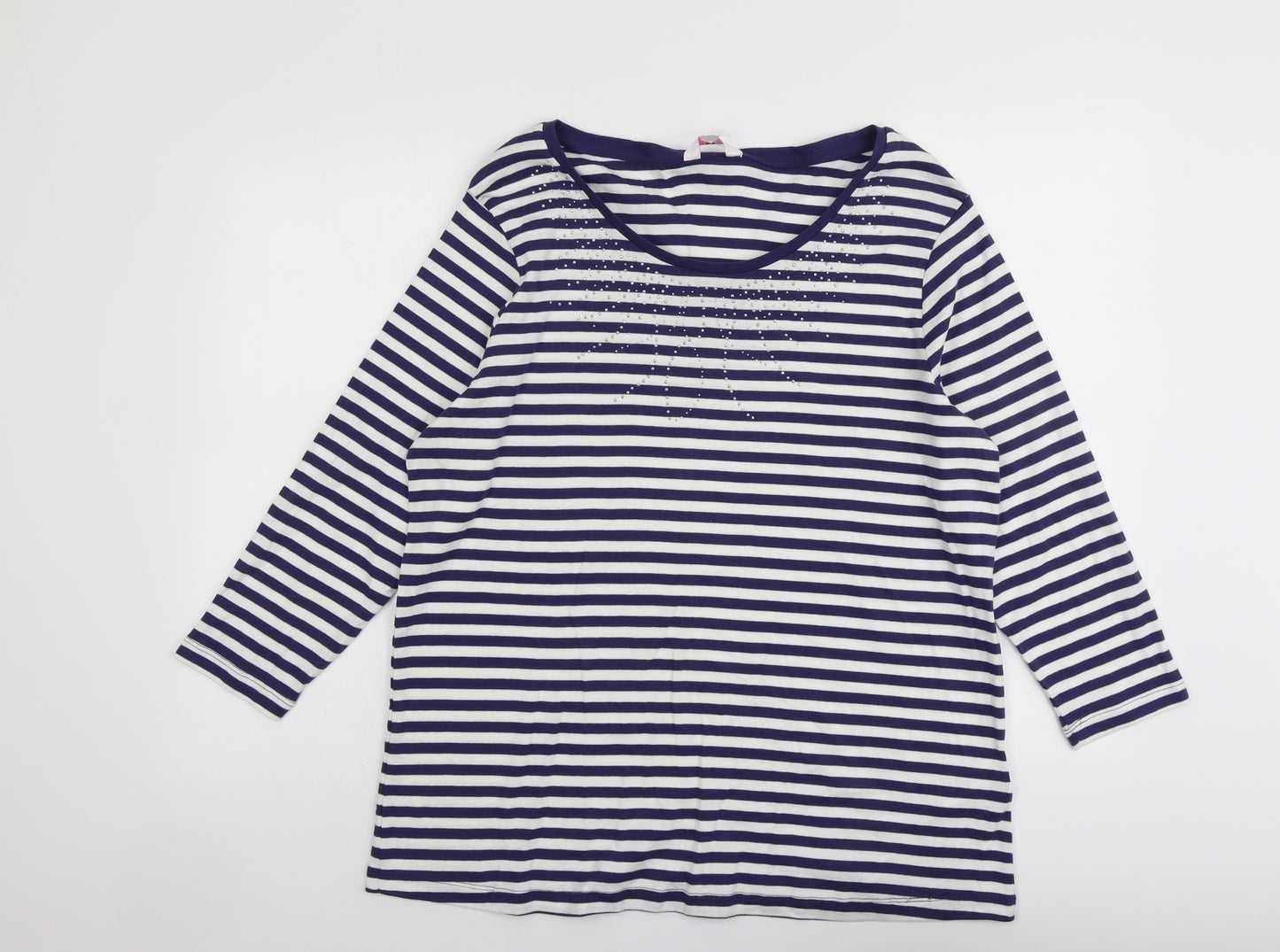Julipa Womens Blue Striped Cotton Basic T-Shirt Size 22 Round Neck