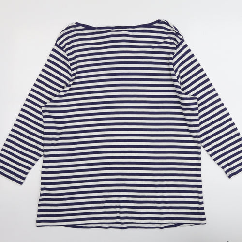 Julipa Womens Blue Striped Cotton Basic T-Shirt Size 22 Round Neck