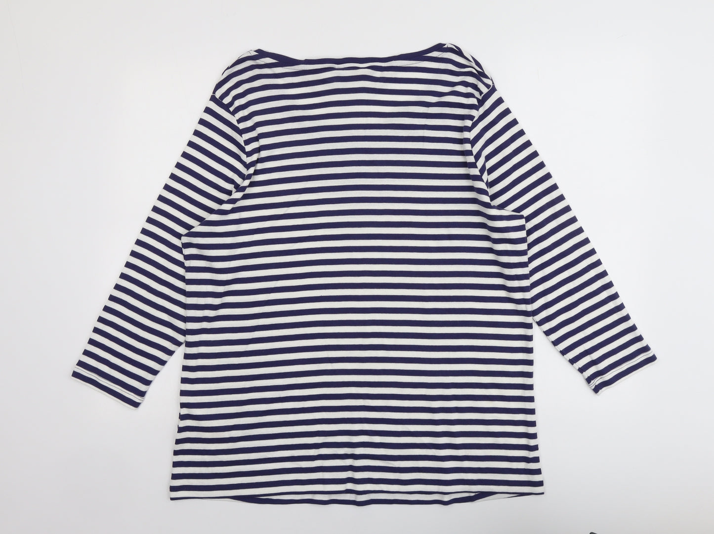 Julipa Womens Blue Striped Cotton Basic T-Shirt Size 22 Round Neck