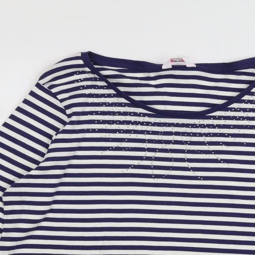 Julipa Womens Blue Striped Cotton Basic T-Shirt Size 22 Round Neck