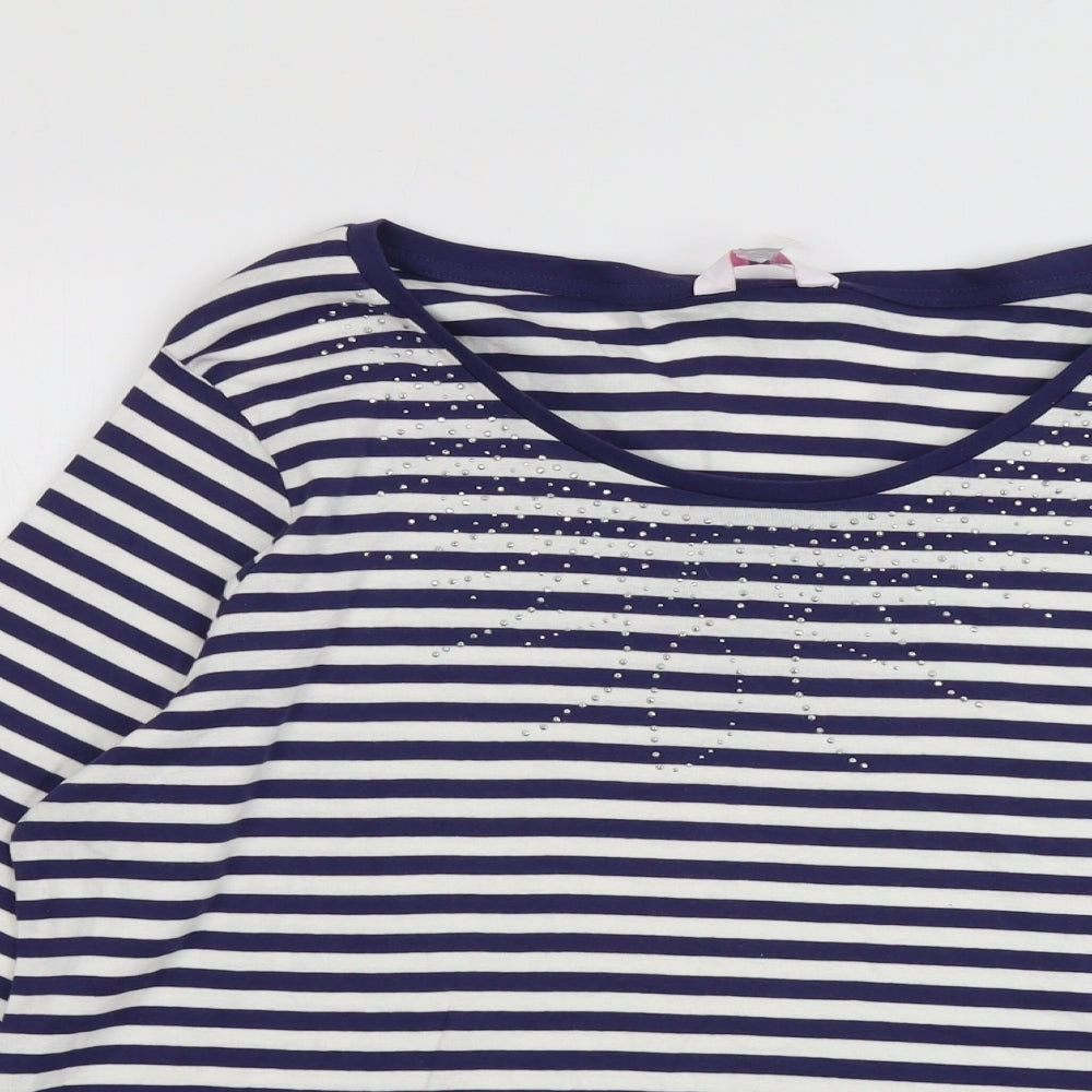 Julipa Womens Blue Striped Cotton Basic T-Shirt Size 22 Round Neck