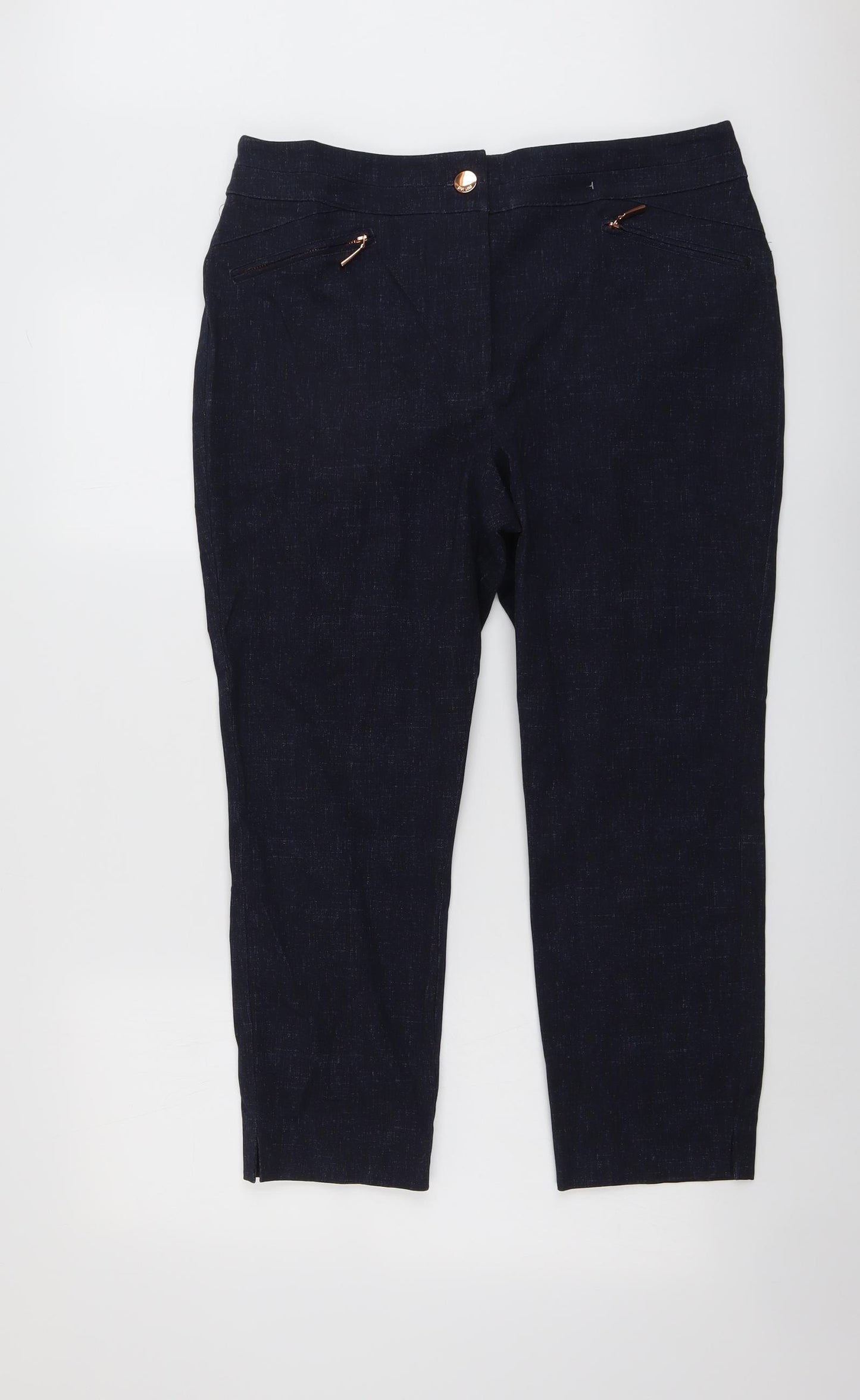 Per Una Womens Blue Cotton Chino Trousers Size 16 Regular Button