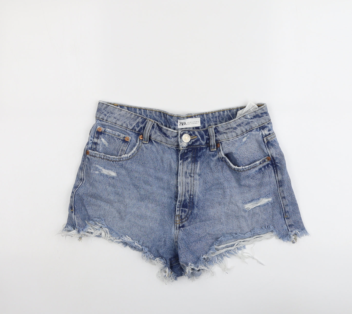 Zara Womens Blue Cotton Cut-Off Shorts Size 10 L3 in Regular Button