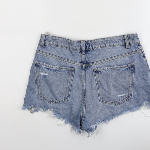 Zara Womens Blue Cotton Cut-Off Shorts Size 10 L3 in Regular Button
