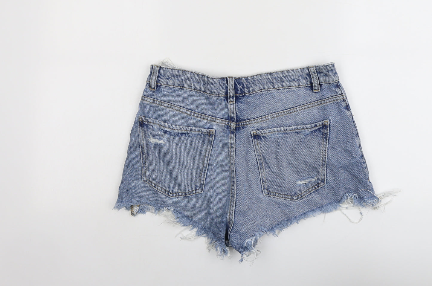 Zara Womens Blue Cotton Cut-Off Shorts Size 10 L3 in Regular Button