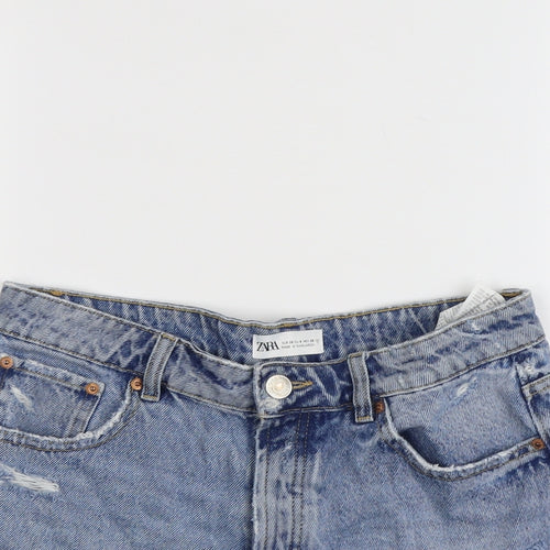 Zara Womens Blue Cotton Cut-Off Shorts Size 10 L3 in Regular Button