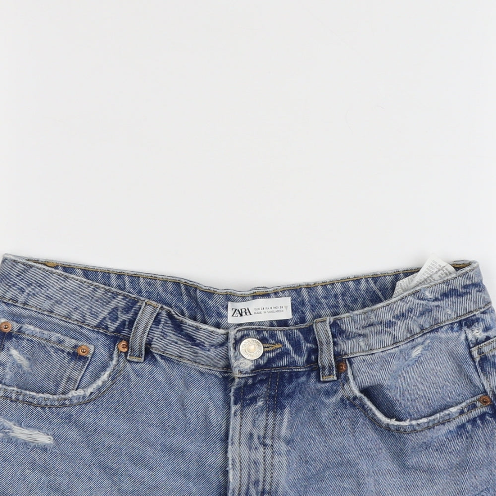 Zara Womens Blue Cotton Cut-Off Shorts Size 10 L3 in Regular Button
