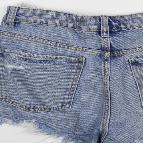 Zara Womens Blue Cotton Cut-Off Shorts Size 10 L3 in Regular Button