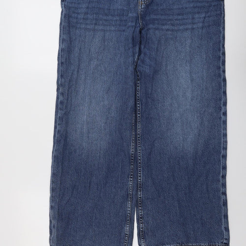 Marks and Spencer Womens Blue Cotton Wide-Leg Jeans Size 14 L27 in Regular Button