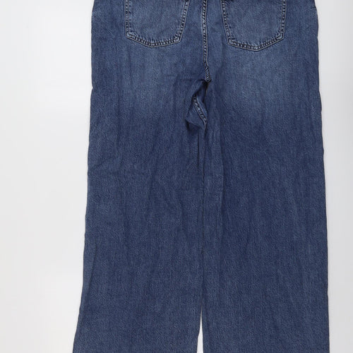 Marks and Spencer Womens Blue Cotton Wide-Leg Jeans Size 14 L27 in Regular Button