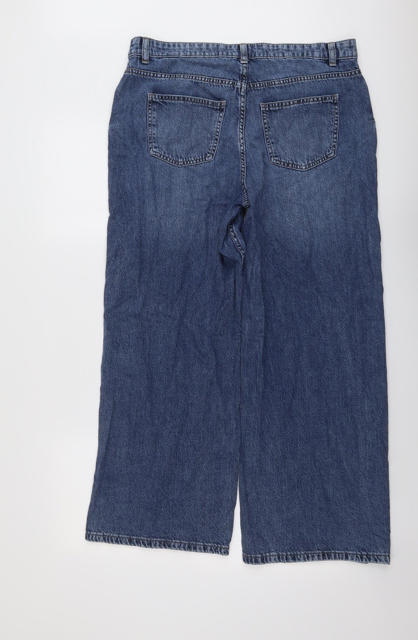 Marks and Spencer Womens Blue Cotton Wide-Leg Jeans Size 14 L27 in Regular Button