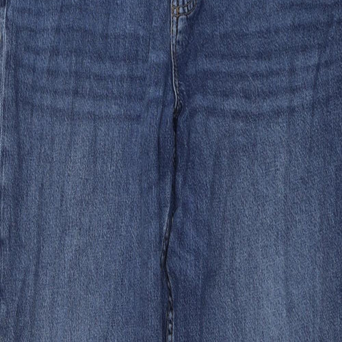 Marks and Spencer Womens Blue Cotton Wide-Leg Jeans Size 14 L27 in Regular Button