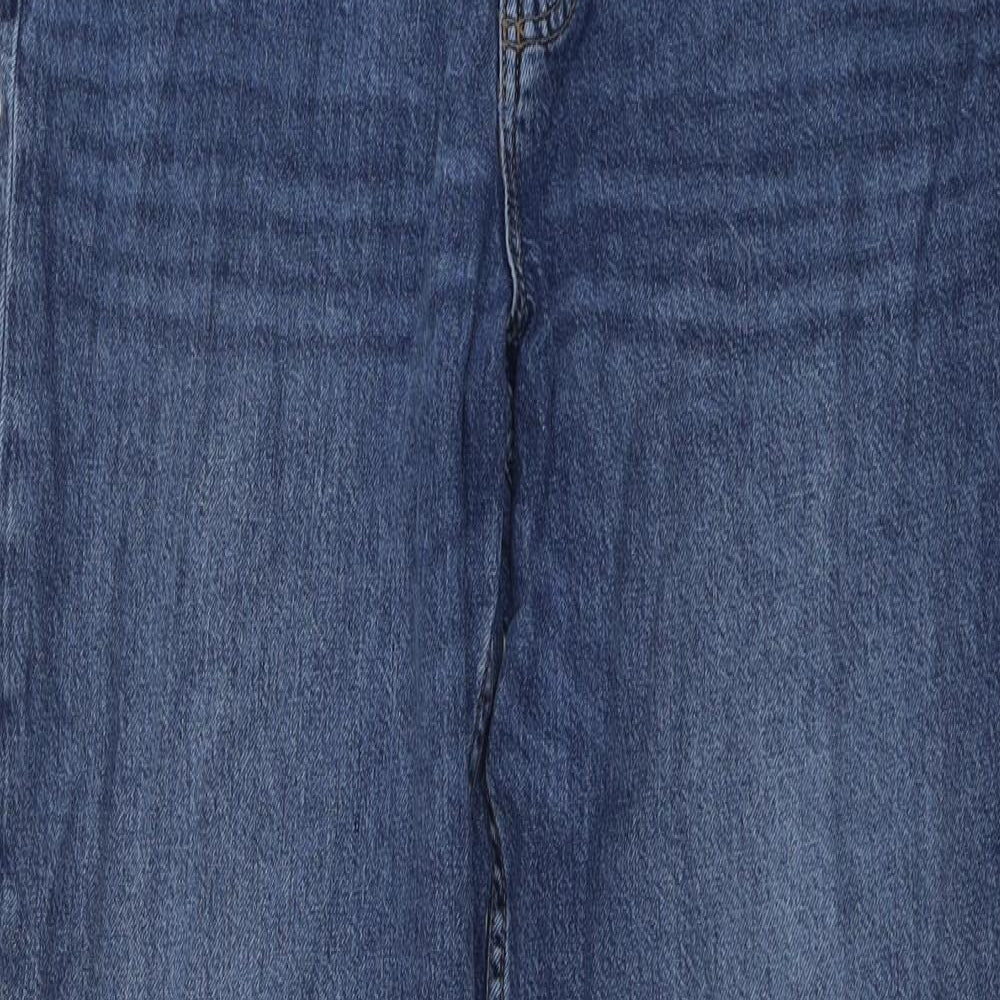 Marks and Spencer Womens Blue Cotton Wide-Leg Jeans Size 14 L27 in Regular Button