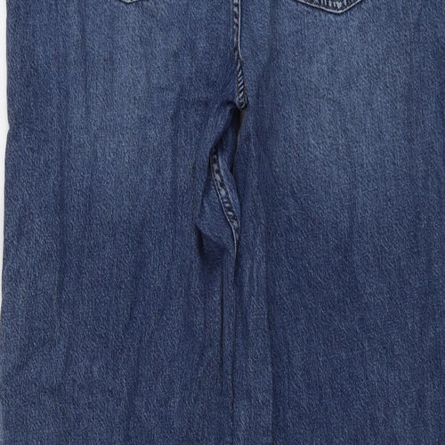 Marks and Spencer Womens Blue Cotton Wide-Leg Jeans Size 14 L27 in Regular Button