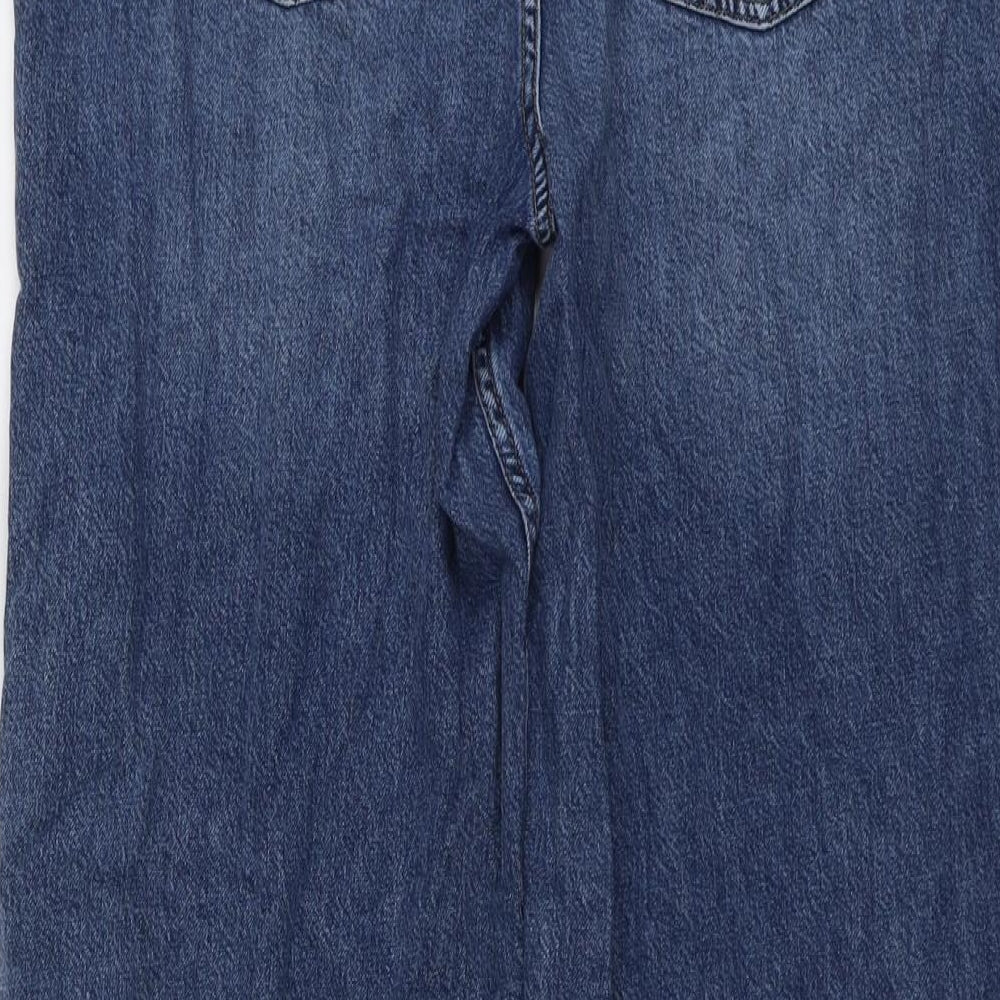 Marks and Spencer Womens Blue Cotton Wide-Leg Jeans Size 14 L27 in Regular Button