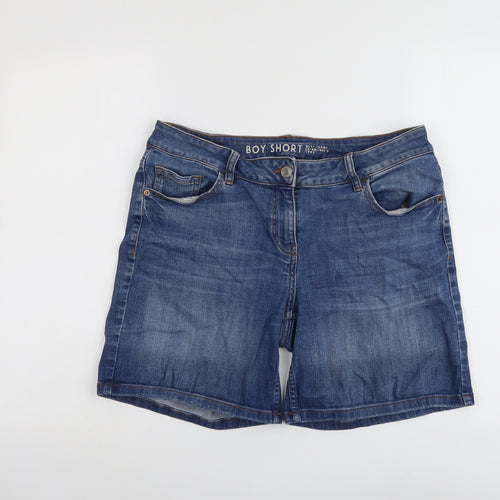 NEXT Womens Blue Cotton Boyfriend Shorts Size 12 L7 in Regular Button