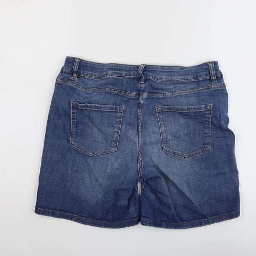 NEXT Womens Blue Cotton Boyfriend Shorts Size 12 L7 in Regular Button