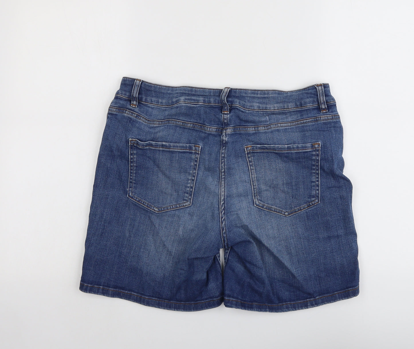 NEXT Womens Blue Cotton Boyfriend Shorts Size 12 L7 in Regular Button