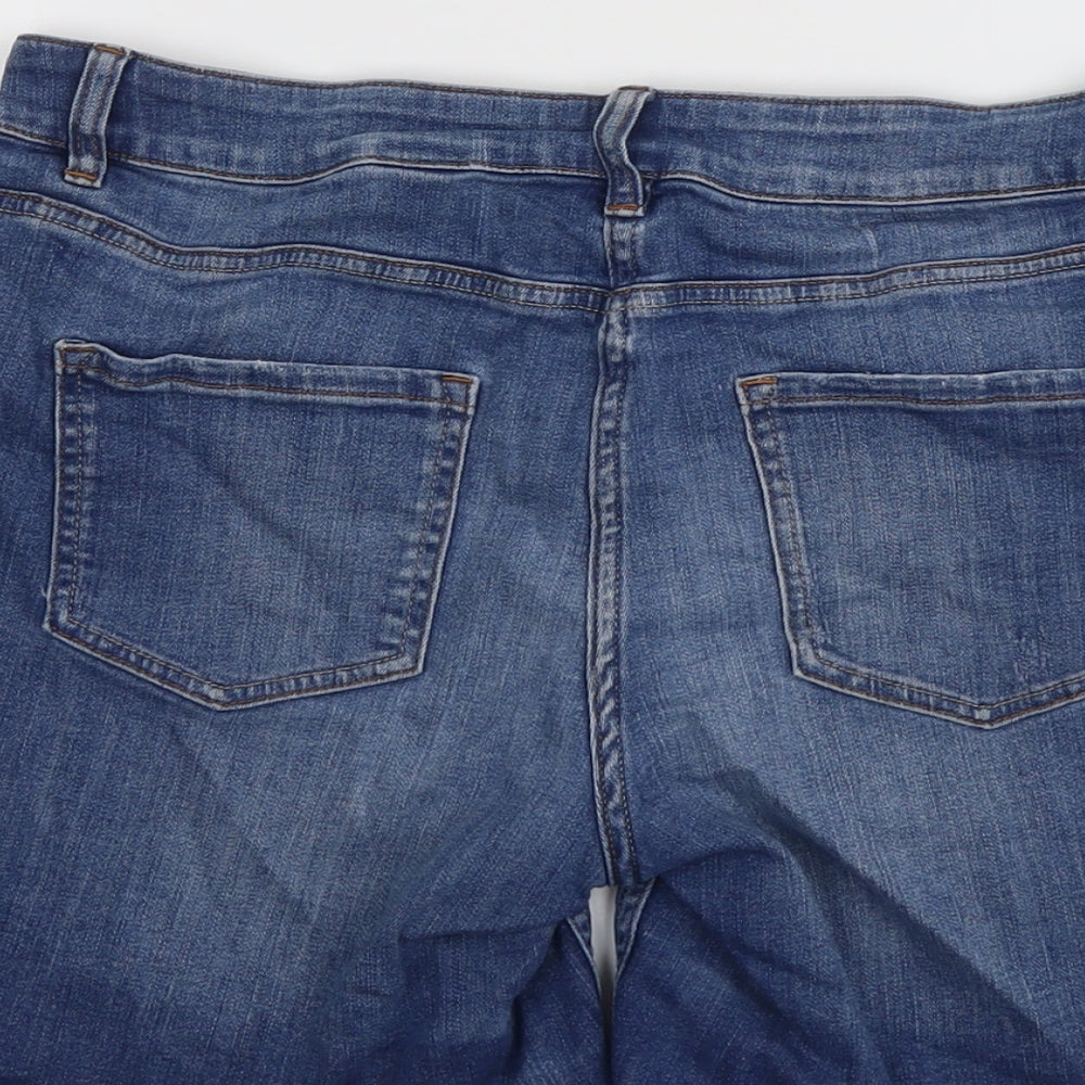 NEXT Womens Blue Cotton Boyfriend Shorts Size 12 L7 in Regular Button