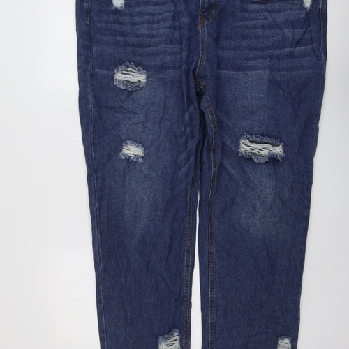 Boohoo Womens Blue Cotton Mom Jeans Size 22 L28 in Regular Button