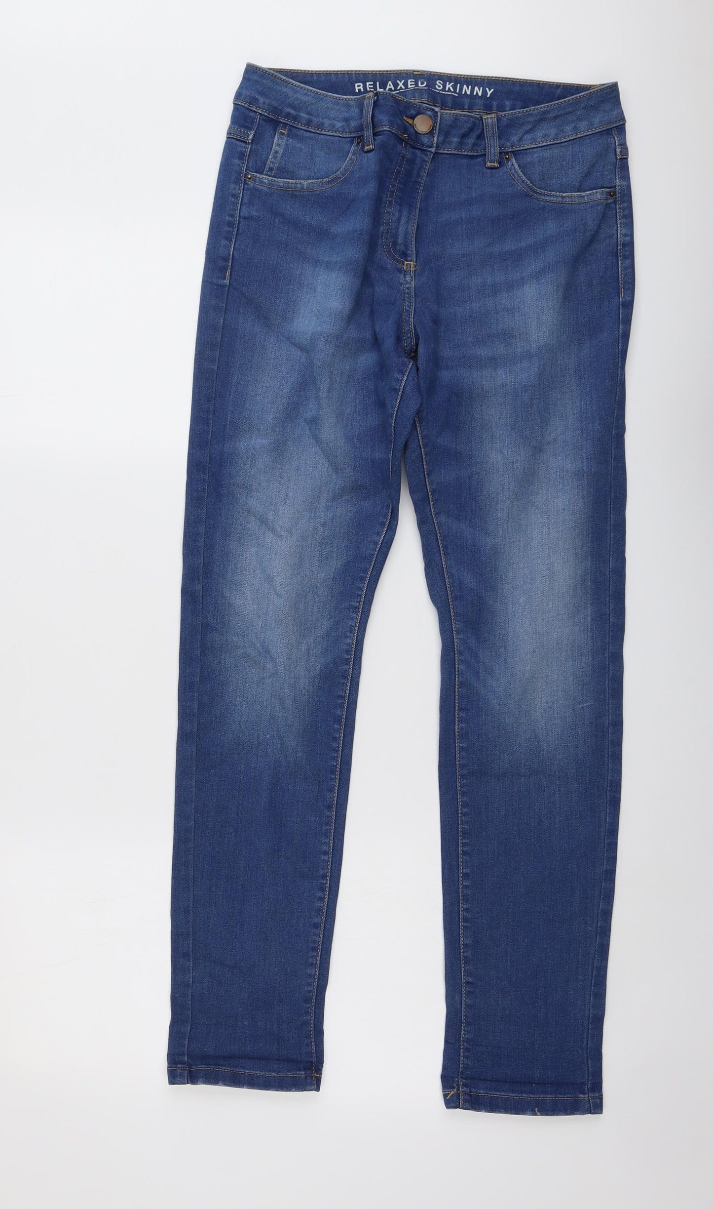 Marks and Spencer Womens Blue Cotton Skinny Jeans Size 10 L30 in Relaxed Button