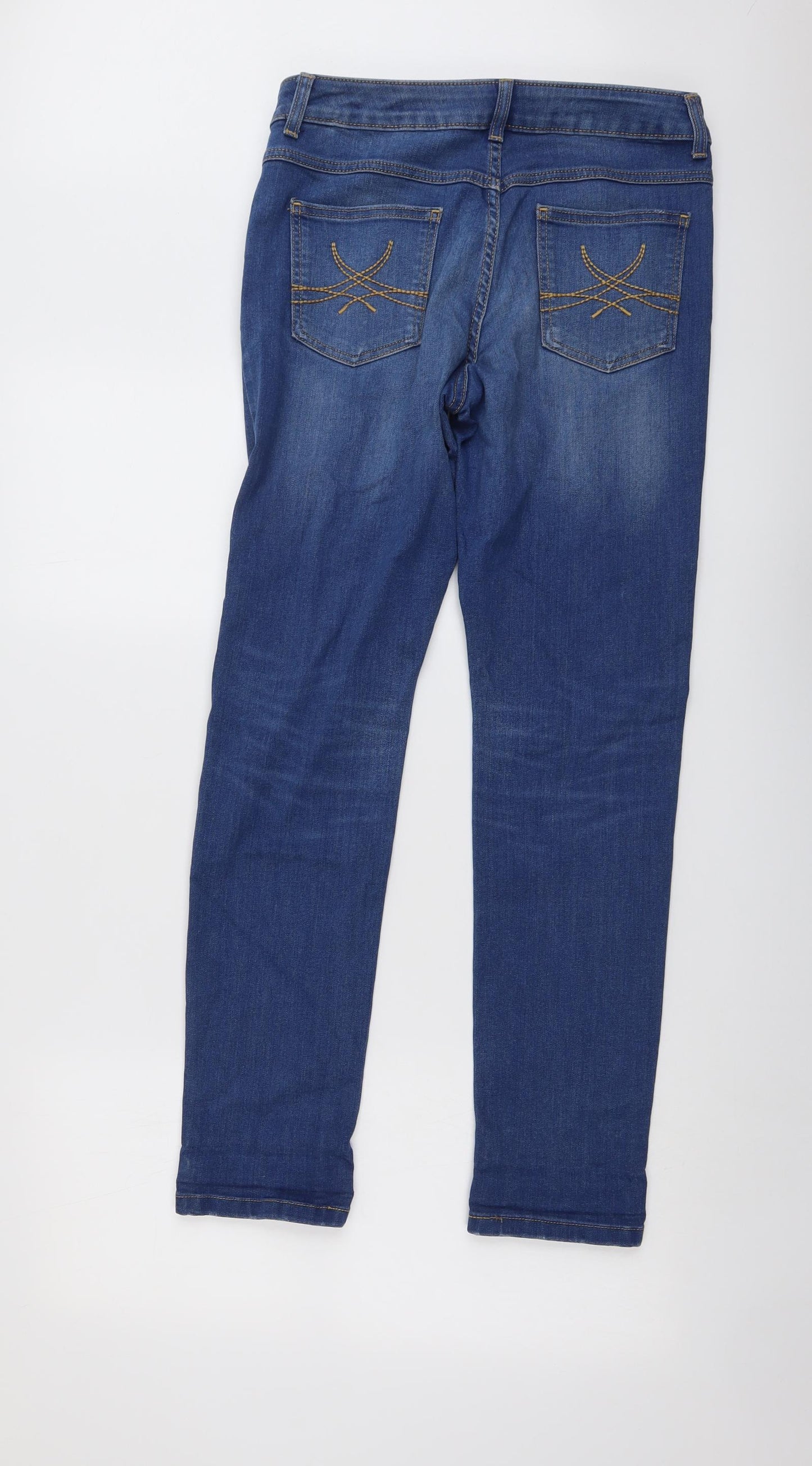 Marks and Spencer Womens Blue Cotton Skinny Jeans Size 10 L30 in Relaxed Button