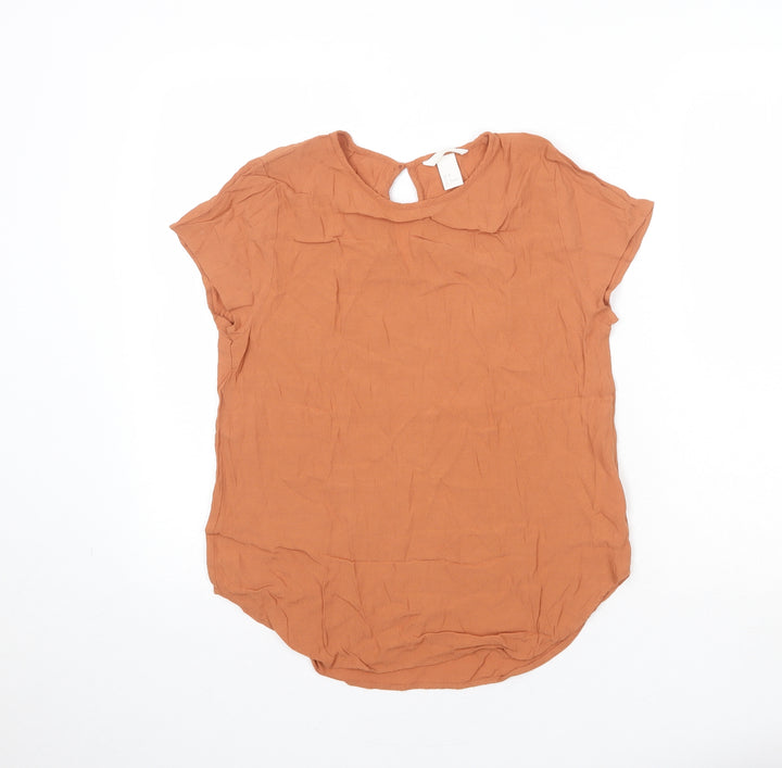 H&M Womens Brown Viscose Basic Blouse Size 12 Round Neck