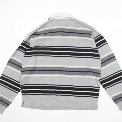 Blue Harbour Mens Grey Collared Striped Cotton Pullover Jumper Size XL 3/4 Sleeve