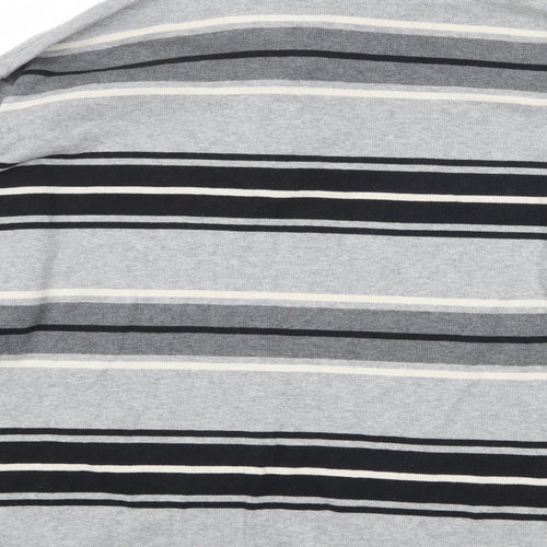 Blue Harbour Mens Grey Collared Striped Cotton Pullover Jumper Size XL 3/4 Sleeve