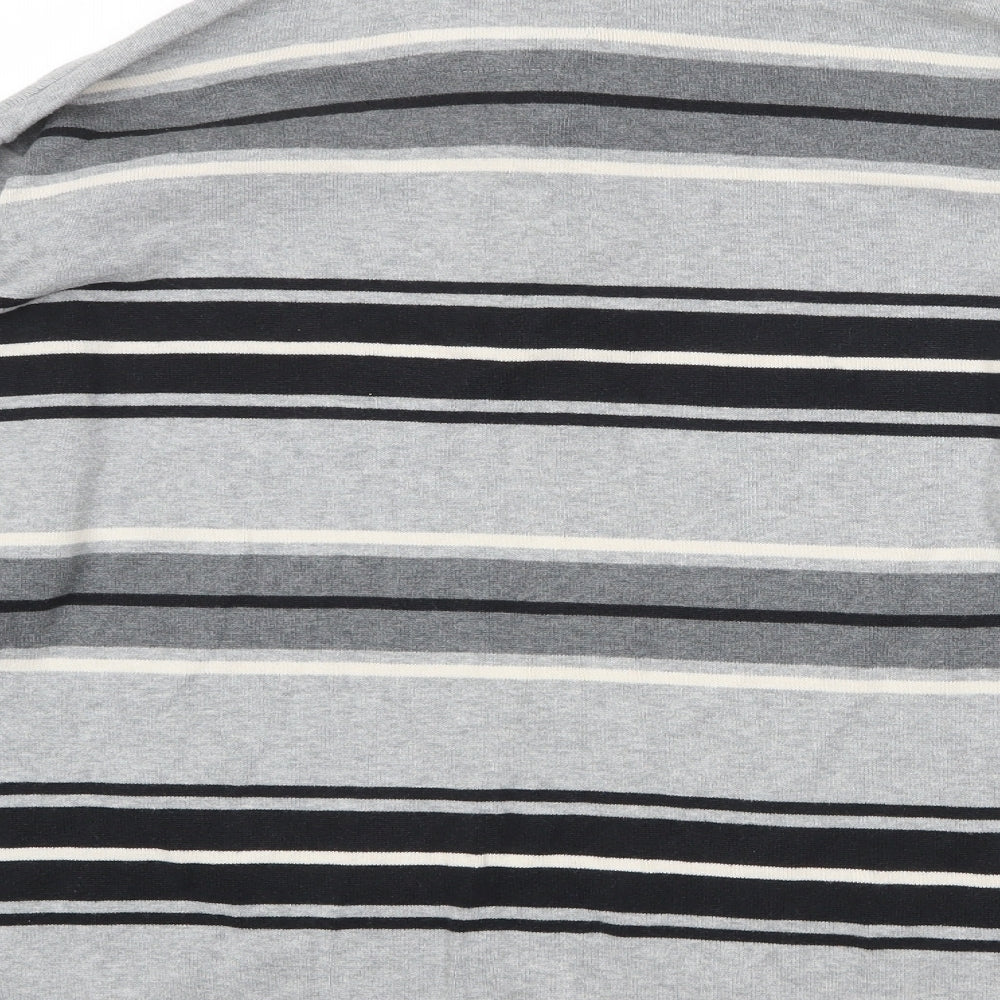 Blue Harbour Mens Grey Collared Striped Cotton Pullover Jumper Size XL 3/4 Sleeve