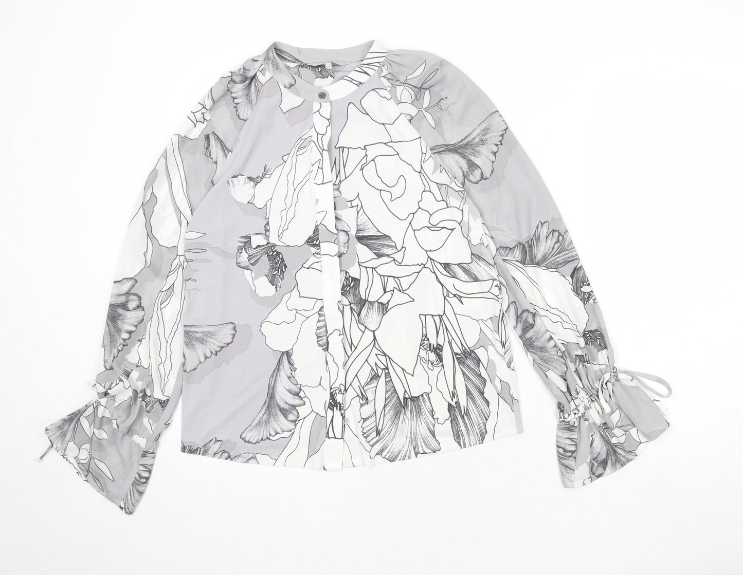 NEXT Womens Grey Geometric Polyester Basic Blouse Size 8 Round Neck