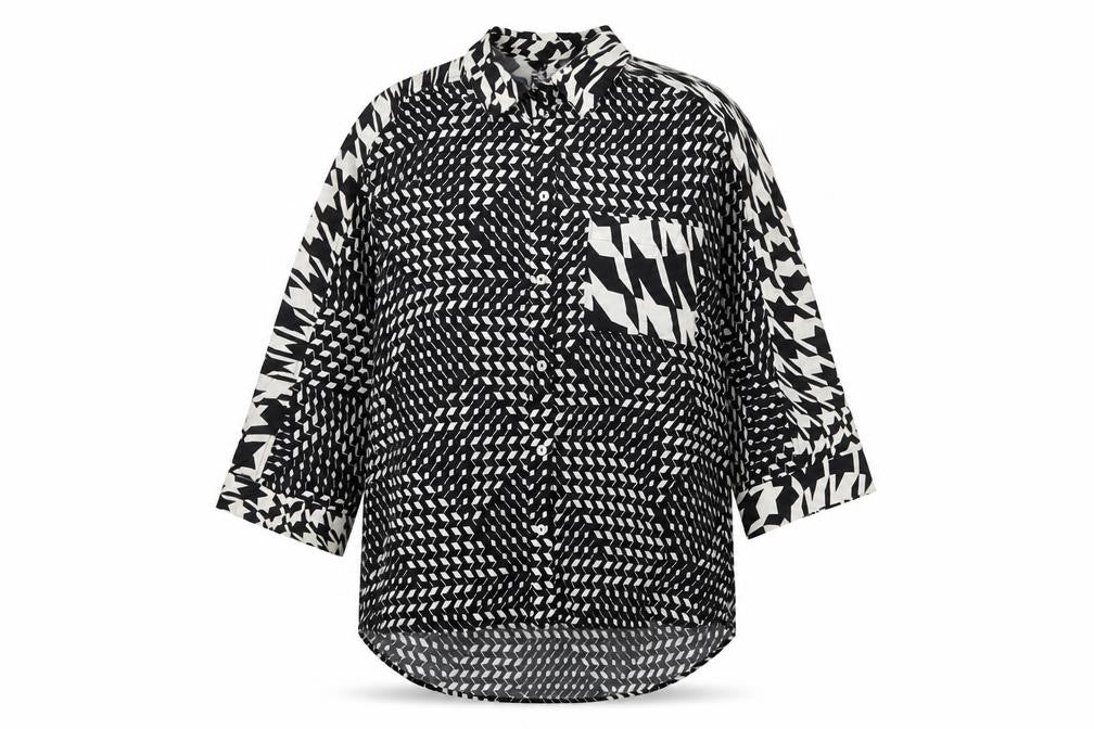 Next Womens Black Geometric Viscose Basic Button-Up Size 10 Collared