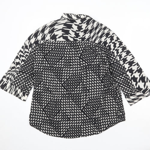 NEXT Womens Black Geometric Viscose Basic Button-Up Size 10 Collared