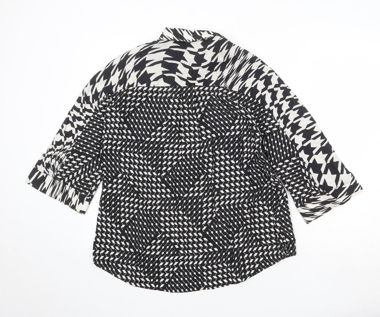 NEXT Womens Black Geometric Viscose Basic Button-Up Size 10 Collared