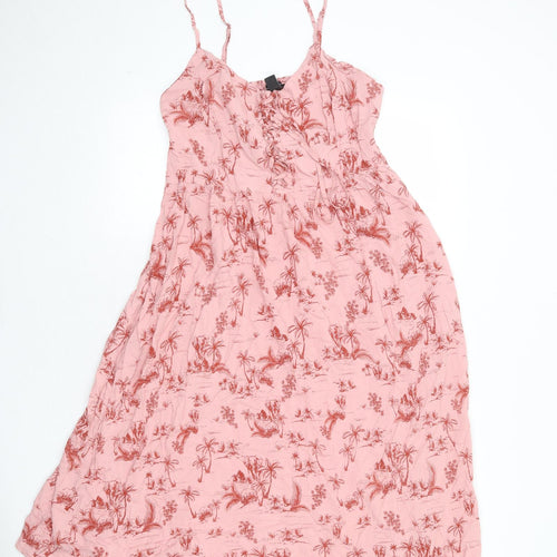 New Look Womens Pink Floral Viscose Slip Dress Size 14 V-Neck Pullover