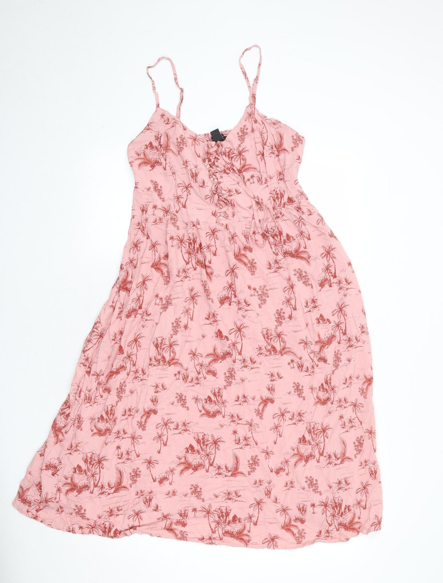 New Look Womens Pink Floral Viscose Slip Dress Size 14 V-Neck Pullover