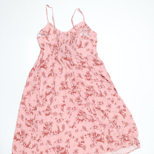 New Look Womens Pink Floral Viscose Slip Dress Size 14 V-Neck Pullover