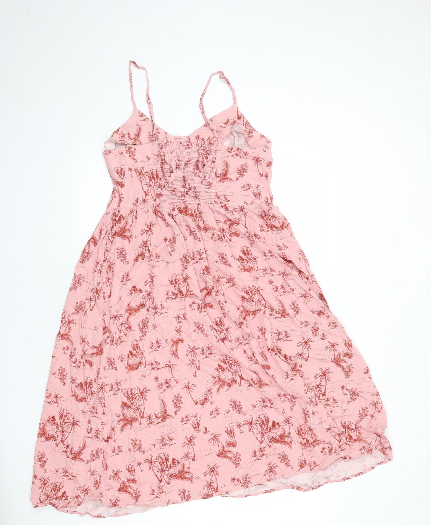 New Look Womens Pink Floral Viscose Slip Dress Size 14 V-Neck Pullover