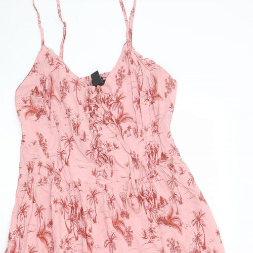 New Look Womens Pink Floral Viscose Slip Dress Size 14 V-Neck Pullover