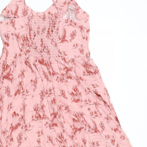 New Look Womens Pink Floral Viscose Slip Dress Size 14 V-Neck Pullover