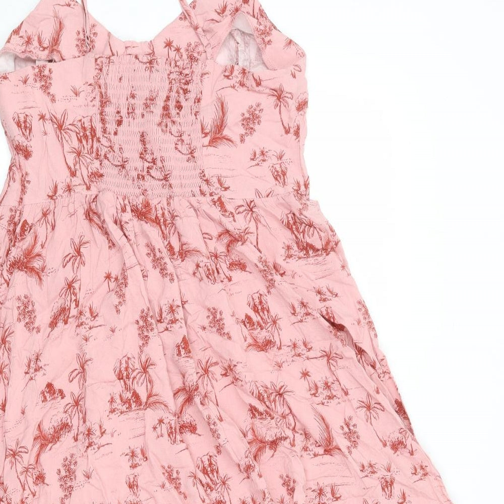 New Look Womens Pink Floral Viscose Slip Dress Size 14 V-Neck Pullover
